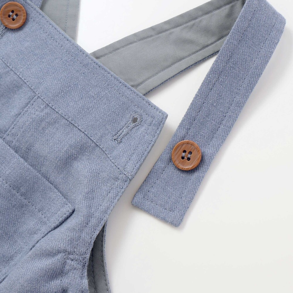 スラブ天竺肘パッチ長袖Tシャツ+オーバーオールセット(80~90cm) ブルー 80cm