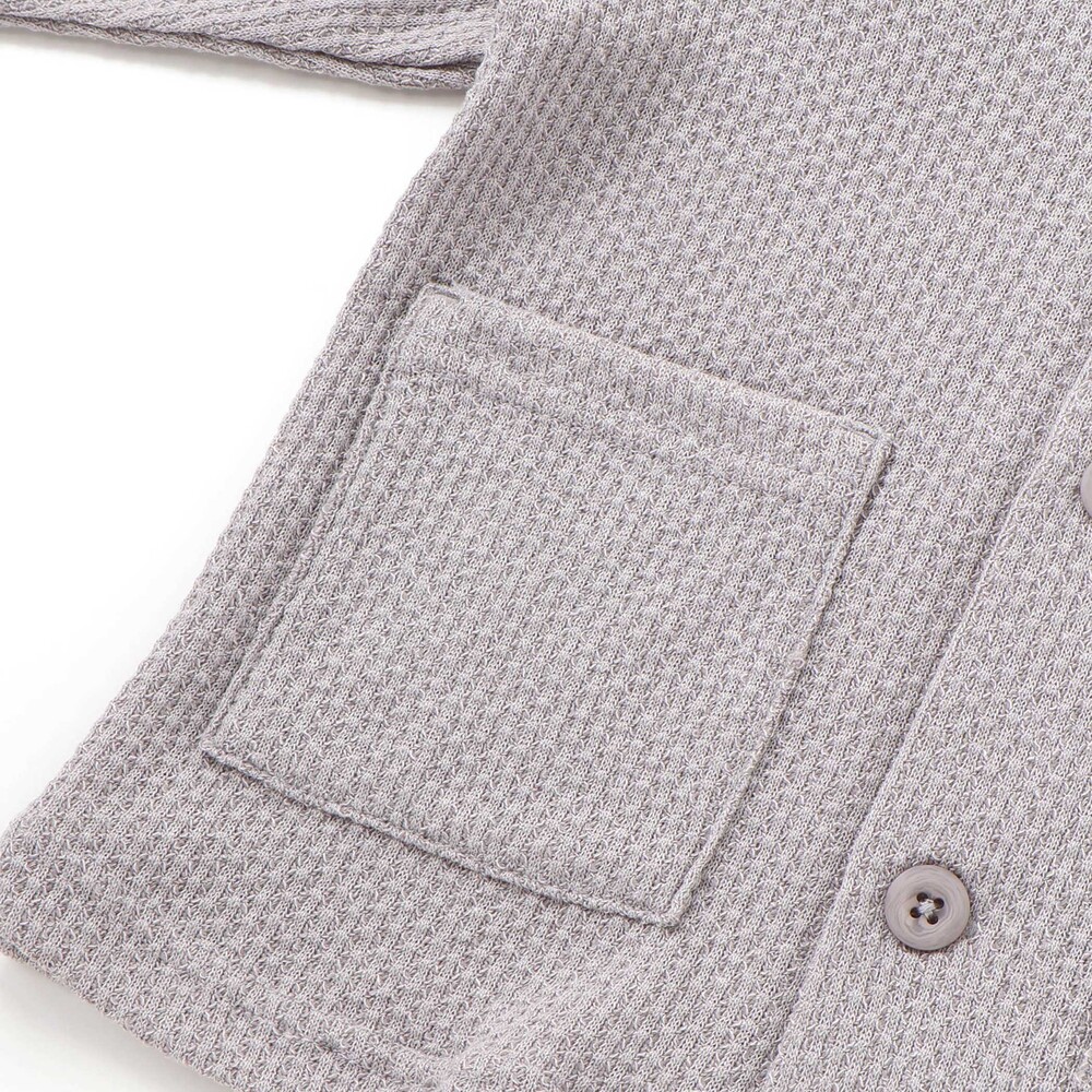 メランジワッフルポンポンフード付き長袖カーディガン(80~100cm) ブルー 80cm