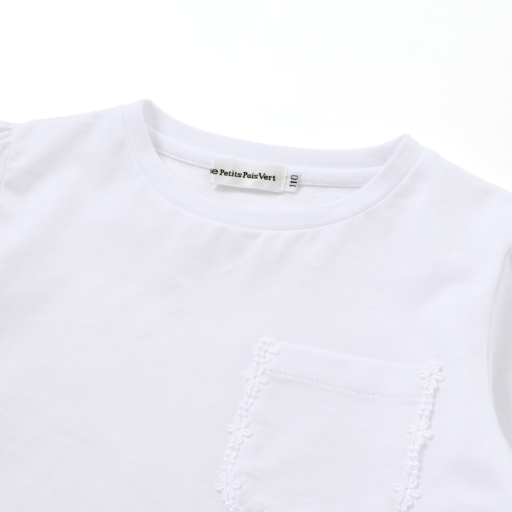 【限定商品】天竺花レースポケットロングTシャツ(95~150cm) ネイビー 95cm