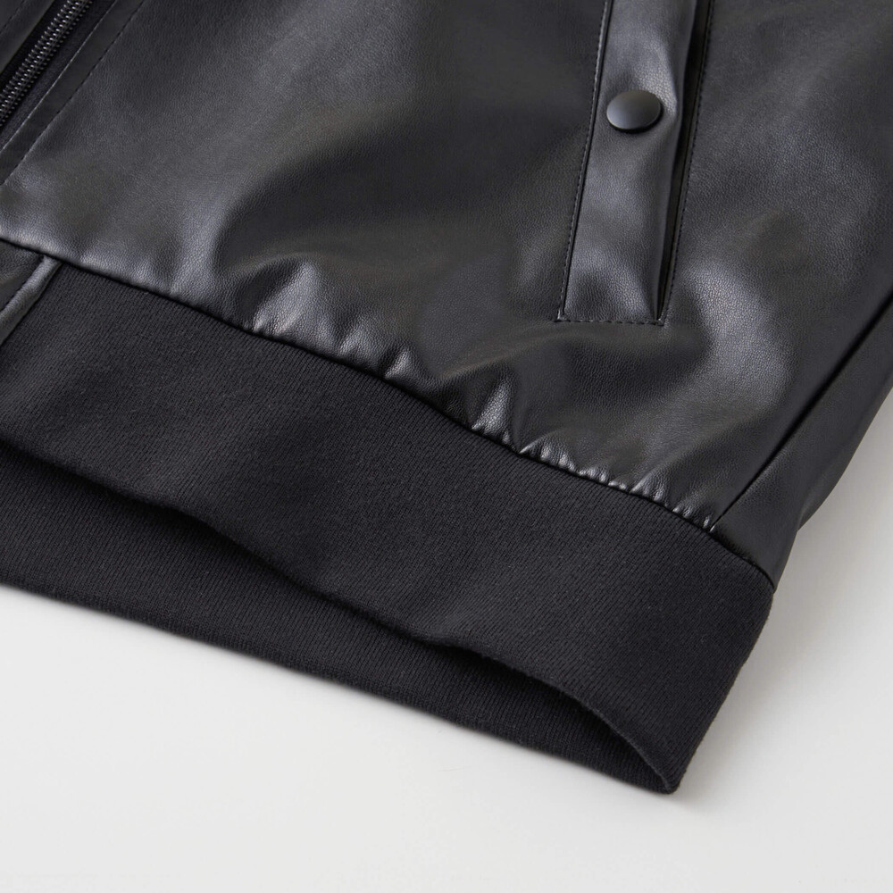 【 ニコ☆プチ 掲載 】ボア襟フェイクレザージップアップブルゾン(130~160cm) ブラック 130cm