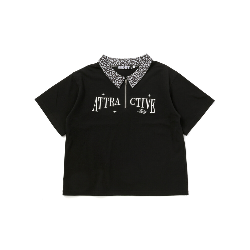 ヒョウ柄ハーフジップTシャツ(130~160cm) ブラック 130cm