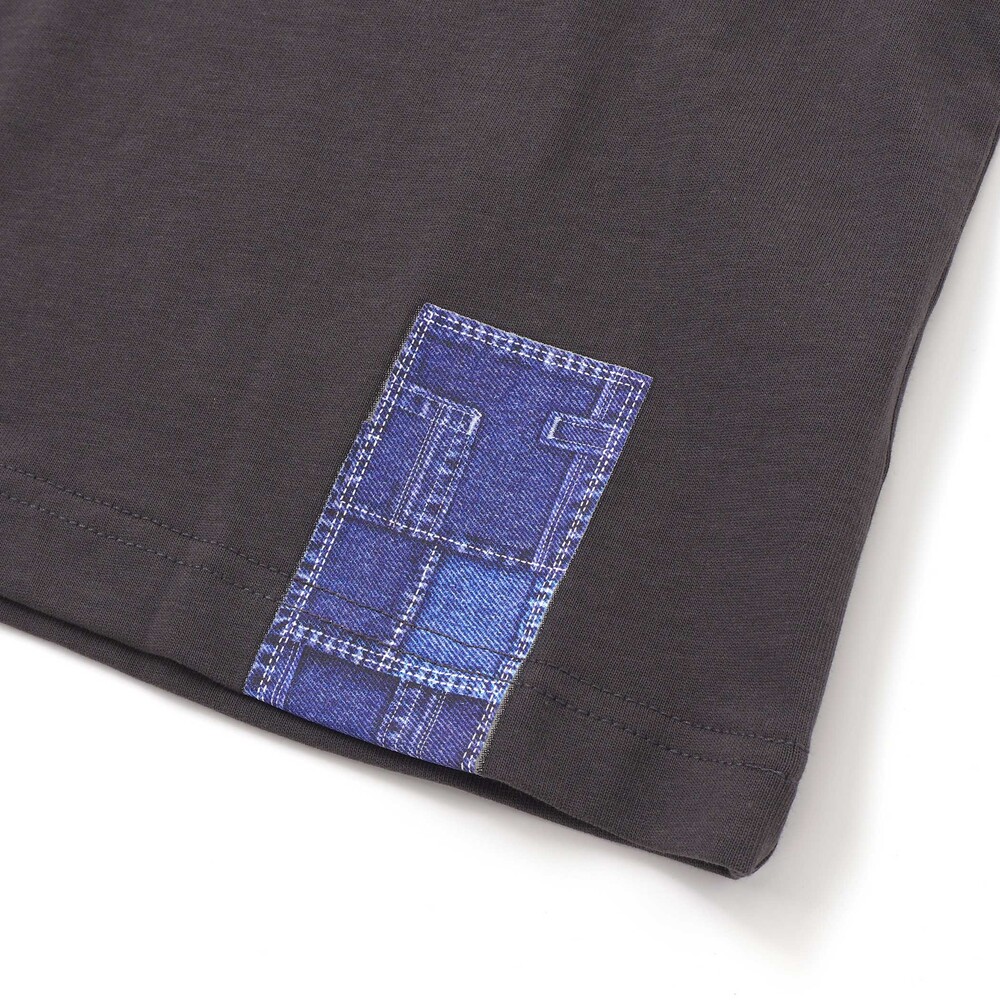 デニム風プリントバスク天竺BIGTシャツ(110~160cm) オフホワイト 110cm