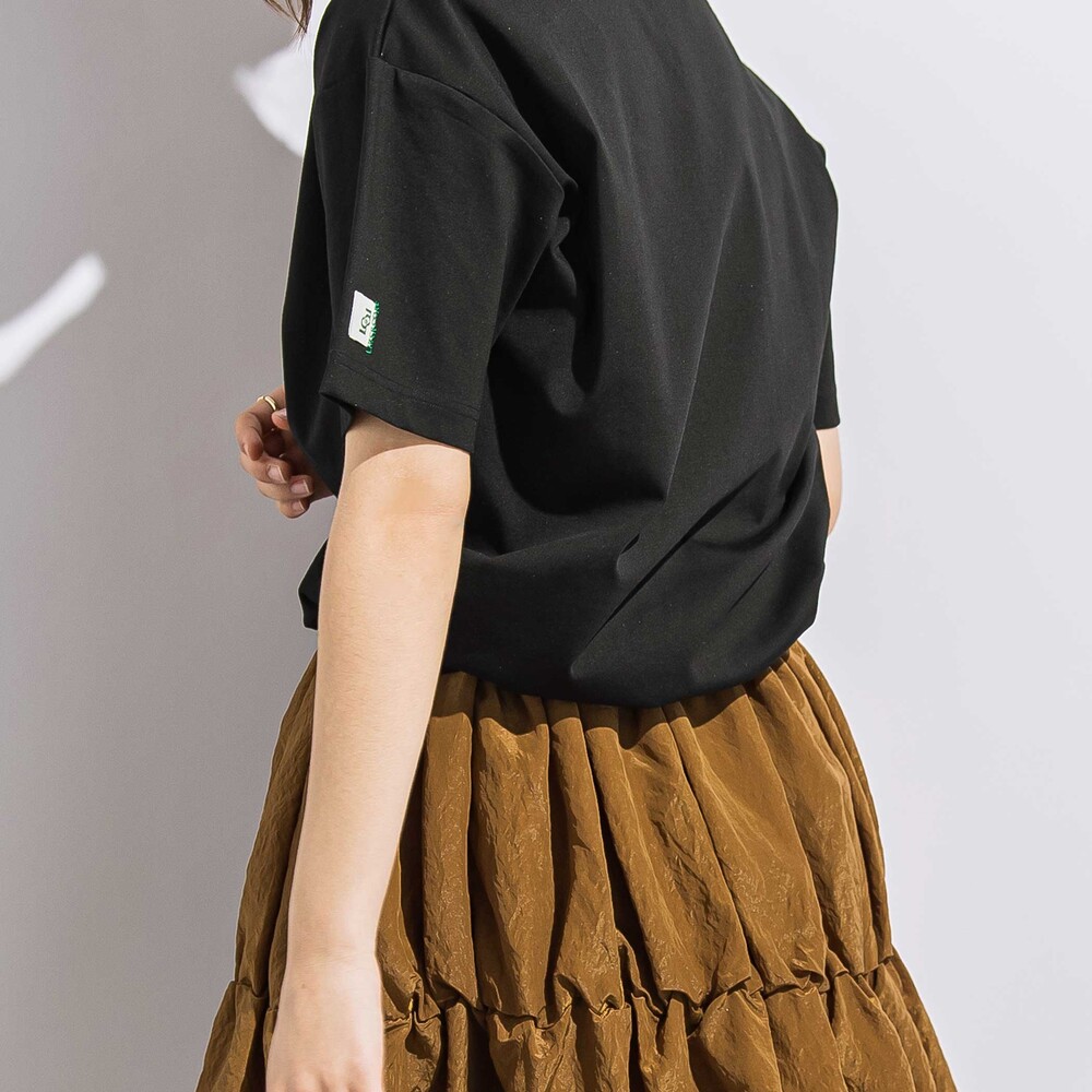 (ペチコート付)ポンチ+メタリックボイルスカートドッキング半袖ワンピース親子お揃い大人(140~160cm) ブラック S(140~150cm)