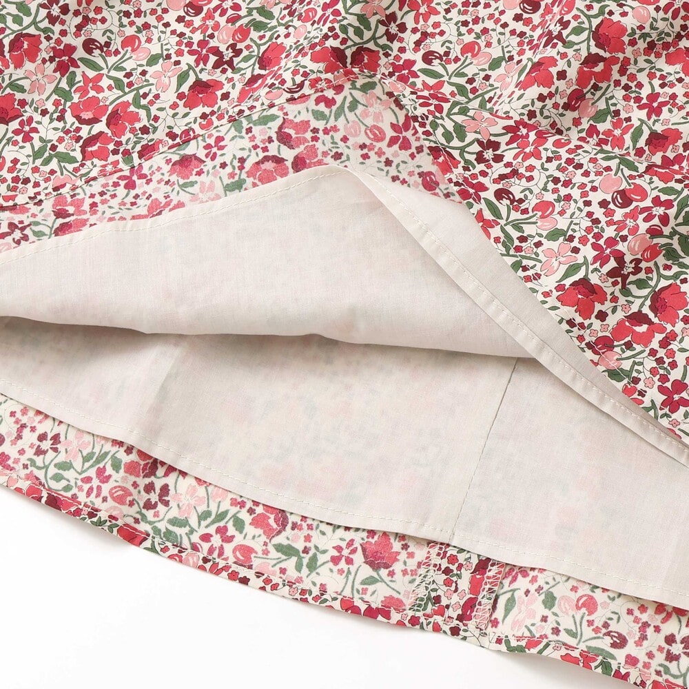 【日本製】リバティタナローン(Coward)花柄ワンピース(90~140cm) レッド系 100cm