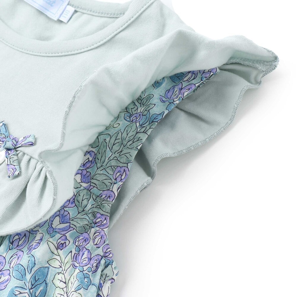 【日本製】【お揃い】リバティ(SweetPeaLeaf)プリントタナローンスムース切り替えワンピース(90~140cm) ピンク系 90cm