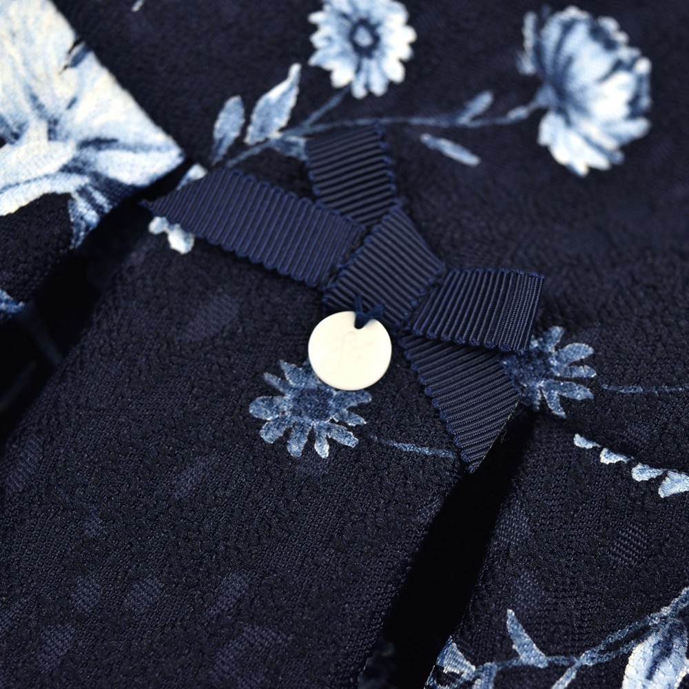 日本製 フォーマル ジャガード 花柄 リボン Aライン ワンピース ジャンパースカート ドレス (80cm~140cm) ネイビー系 80cm