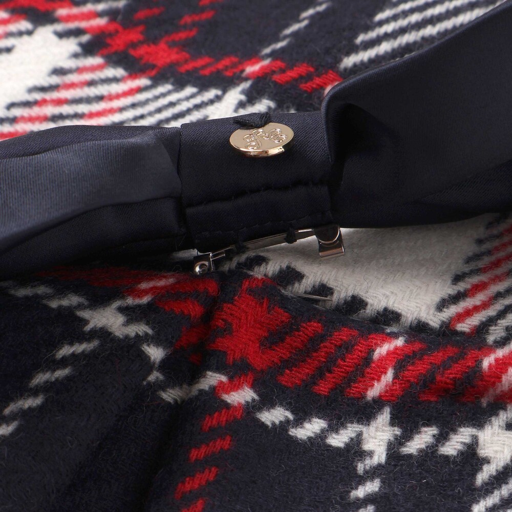 【日本製】【お揃い】ウールチェックサイドリボン付きジャンパースカート(90~140cm) ネイビー系 100cm