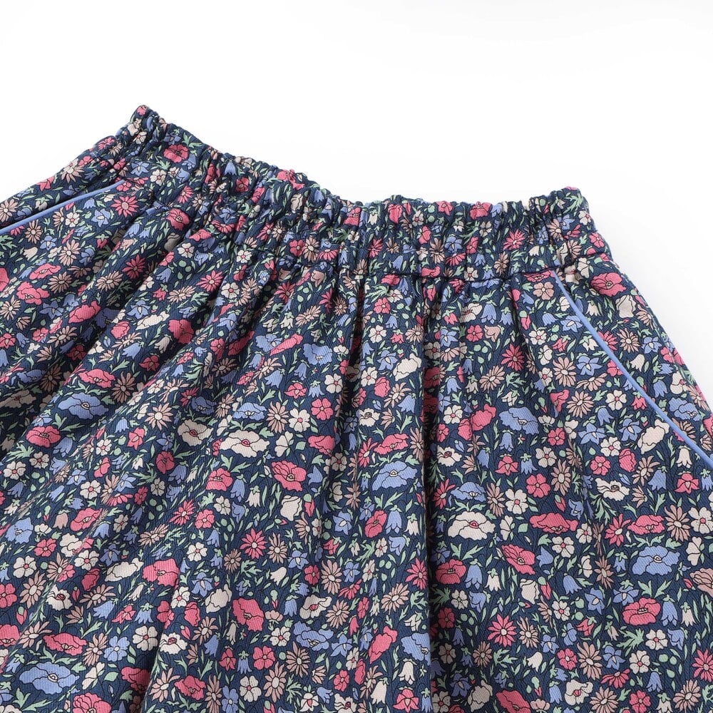 【日本製】【お揃い】リバティプリント(PETAL & DAISY)配色パイピング キュロットパンツ(100~140cm) ピンク系 100cm