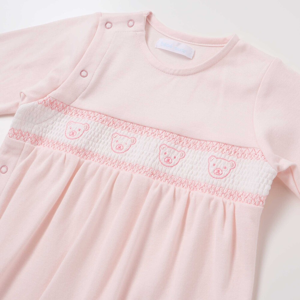 【日本製】スモッキングカバーオール&ベスト&スタイセット(70~80cm) ピンク 70cm