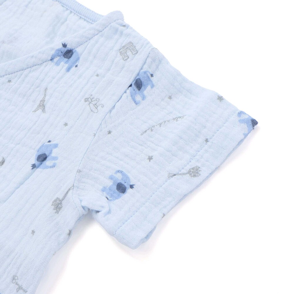 【お揃い】ガーゼアニマルプリントカバー半袖オール(70~80cm) ブルー系 ワンサイズ