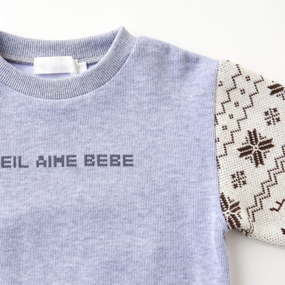 【お揃い】起毛トナカイ柄袖切り替えトレーナー(80~130cm) イエロー 80cm