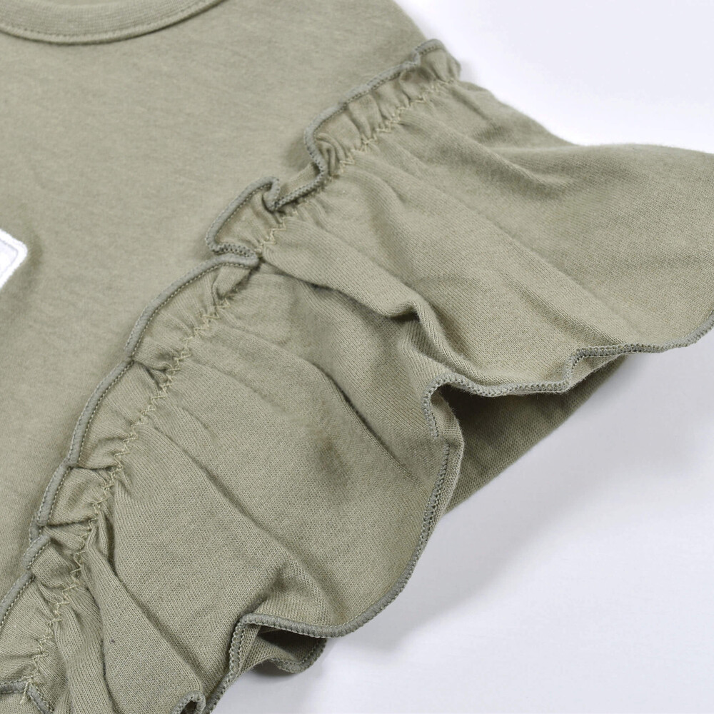 肩 フリル 花 レース ロゴ 天竺 Tシャツ (80~130cm) ピンク 80cm