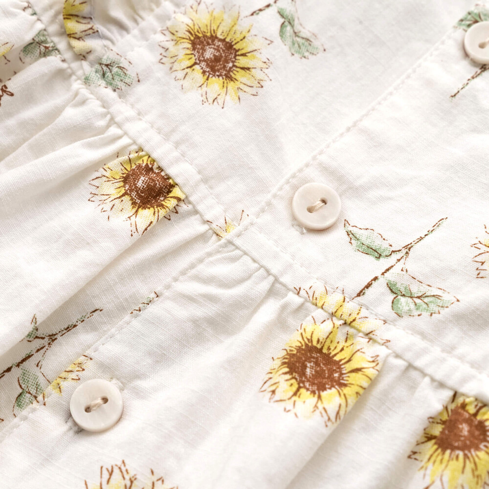 【 お揃い 】 ひまわり 総柄 デニム 布帛 ワンピース (80~130cm) ブルー系 90cm