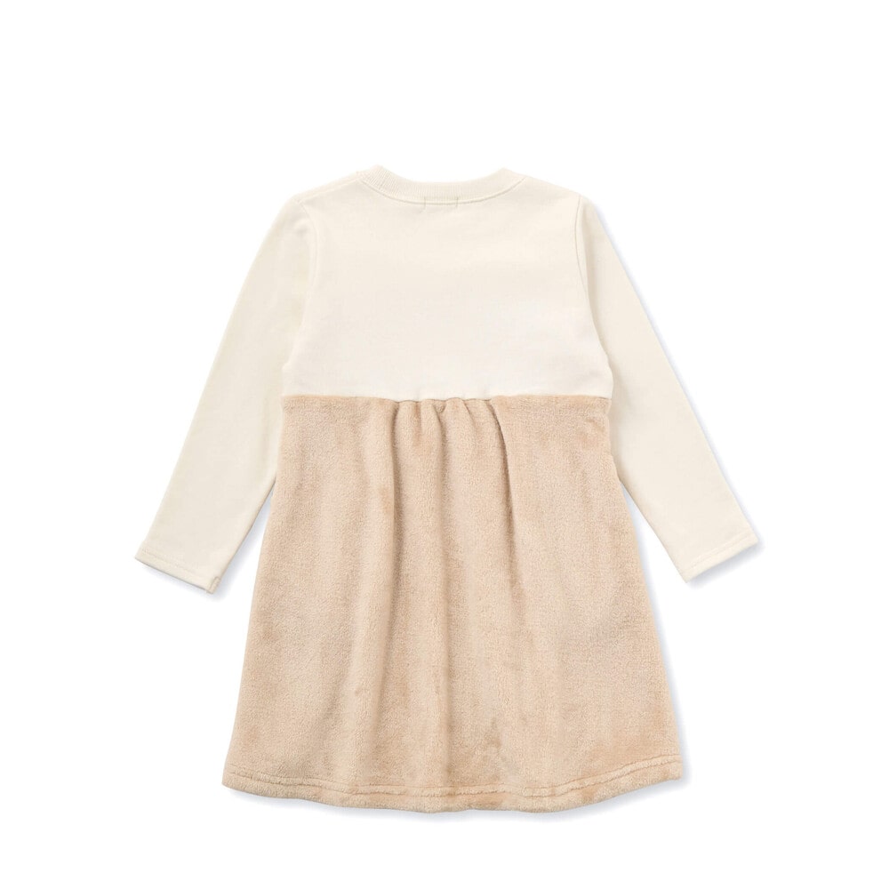 アニマルウサギクマネコモコモコボアドッキング肩フリルワンピース(80~130cm) ベージュ(クマ) 80cm