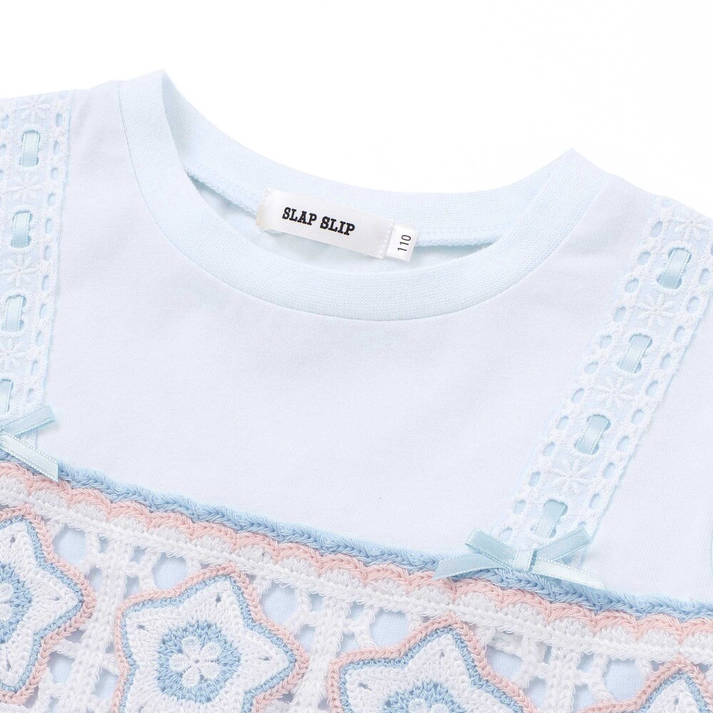 【お揃い】かぎ編み風レースビスチェドッキング天竺ワンピース(80~130cm) パープル系 80cm