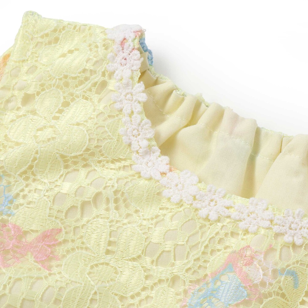 【お揃い】花柄レースアイス総柄肩明きワンピース(90~130cm) ブルー系 90cm