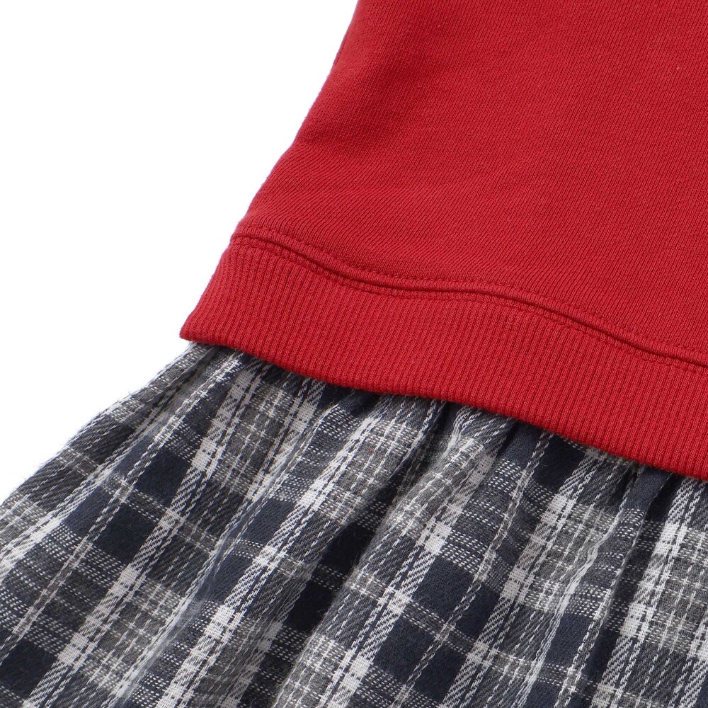 クマモチーフチェック襟付きワンピース(80~130cm) オフホワイト 80cm
