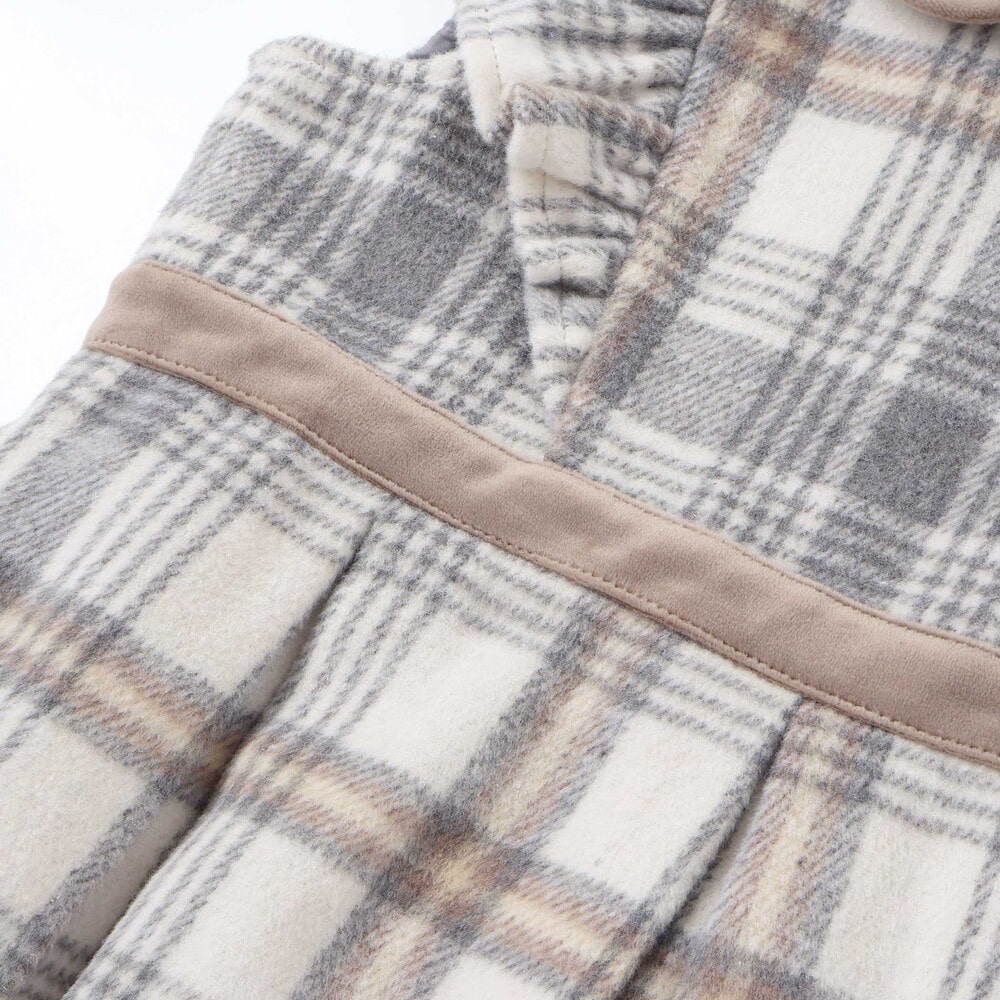 【お揃い】襟付きタックスカートチェックジャンパースカート(90~130cm) ボルドー×ネイビー系 90cm