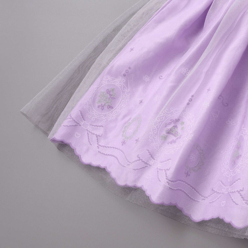 花レースフェミニンモチーフ刺しゅう裾スカラップジャンパースカート(110~130cm) パープル 110cm