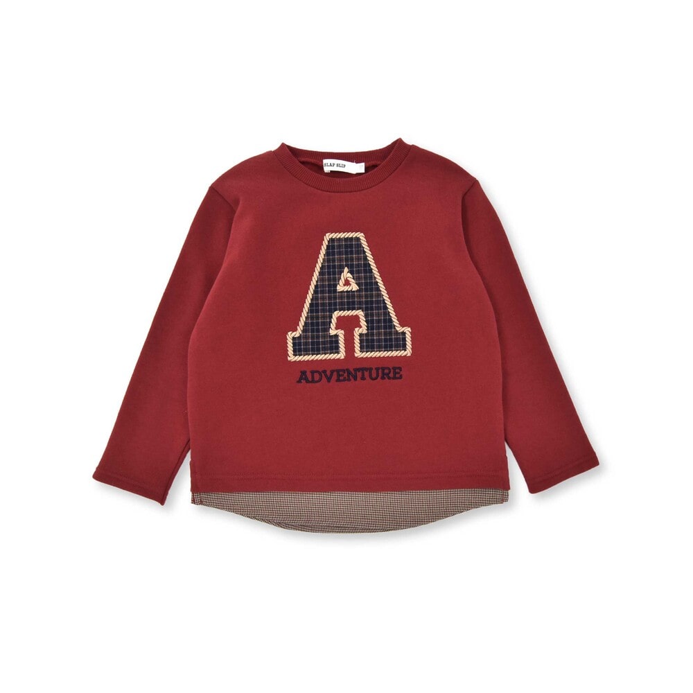 【お揃い】裏起毛チェック切り替えアルファベット刺しゅうトレーナー(80~130cm) オフホワイト 80cm