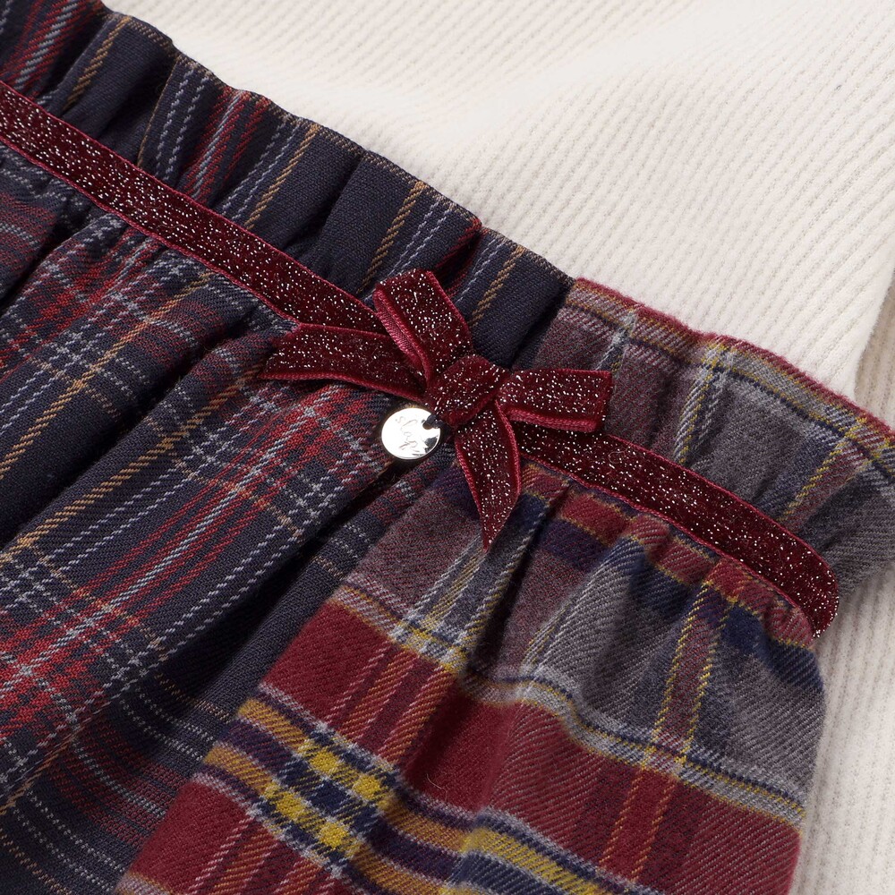 【お揃い】ハートいっぱい刺しゅうモチーフ切り替えチェックドッキングトレーナー(80~130cm) オフホワイト 80cm