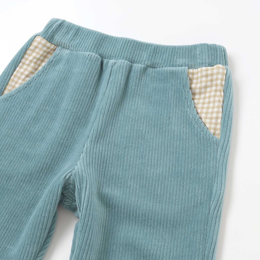 消防車恐竜おしりパッチ折り返し裾チェックロングパンツ(80~130cm) ブラック 80cm