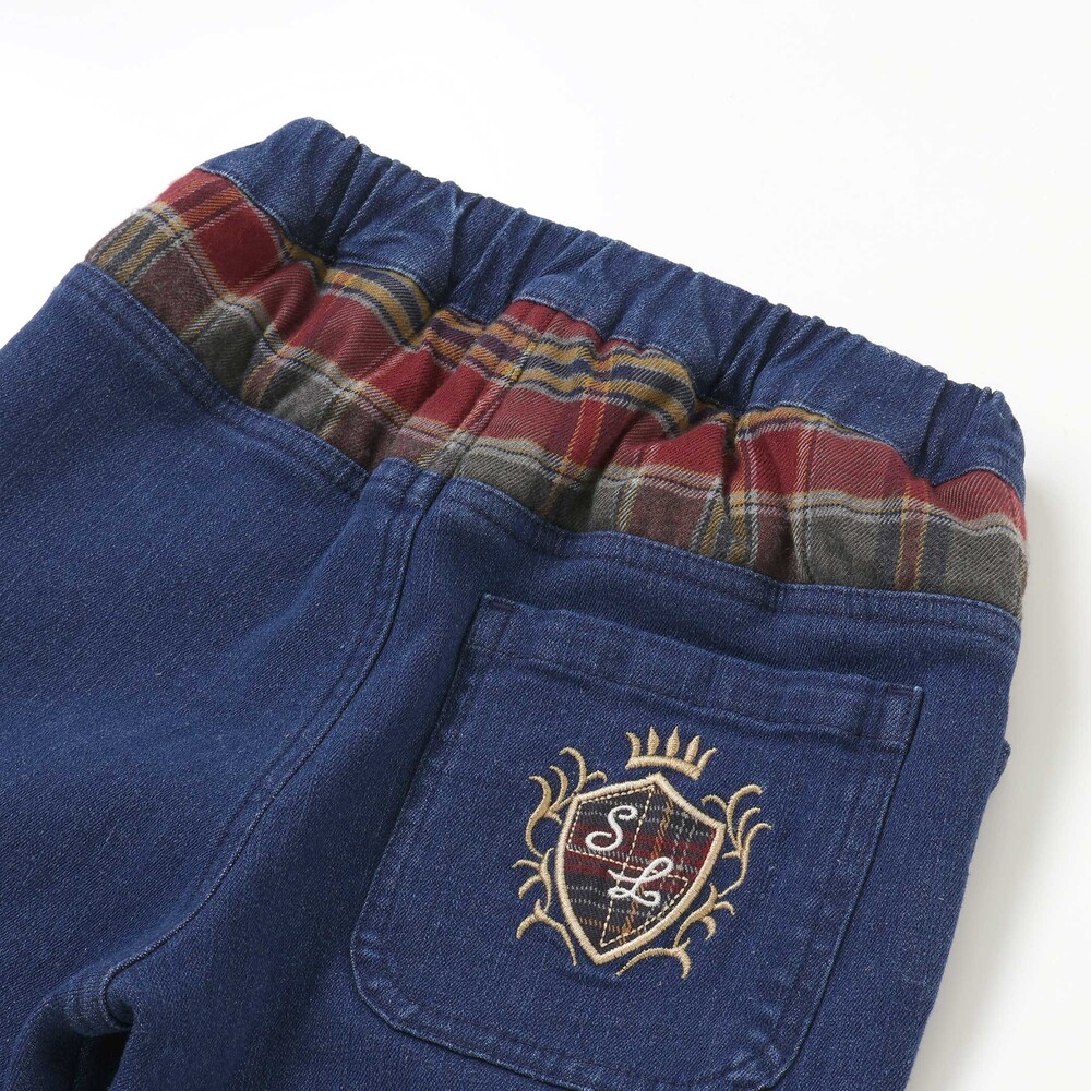 【お揃い】モコモコ裾ボアデニムボンディングパンツ(90~130cm) ブルー 90cm