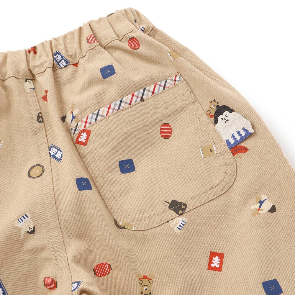 力士総柄7分丈ツイルパンツ(80~130cm) ベージュ系 80cm