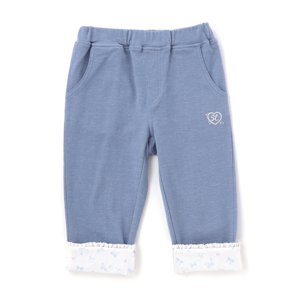 裾折り返しレース7分丈ツイルパンツ(80~120cm) パープル 80cm