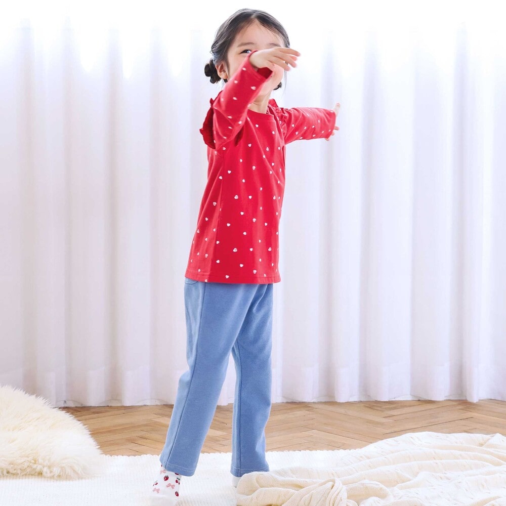 【スララク/防汚加工/9分丈】ゆったり履ける!ガンガン頑丈ストロングパンツ(80~130cm) ベージュ×はたらくくるま総柄 80cm