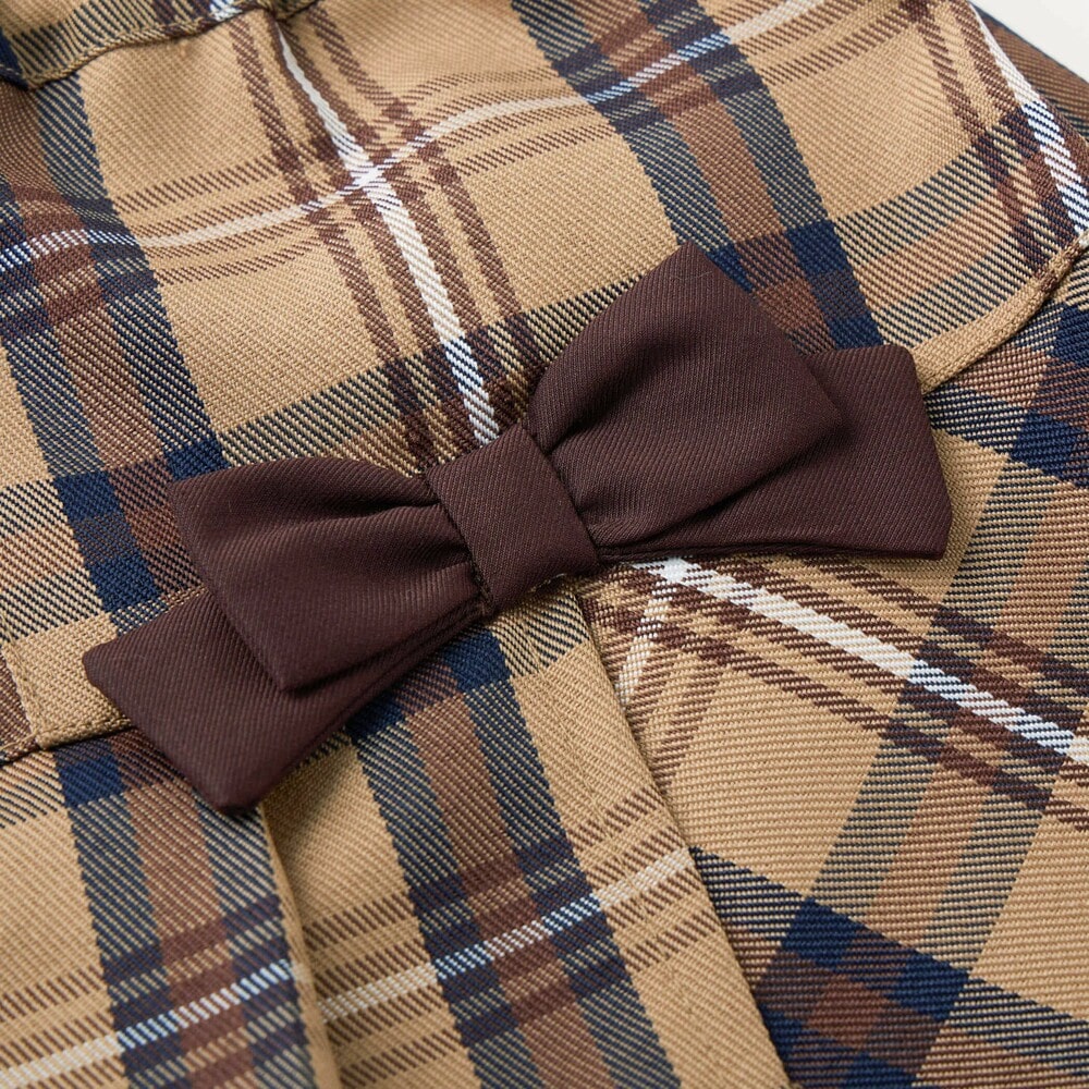 【お揃い】リボン付きチェック柄プリーツスカパン(90~140cm) ネイビー系 90cm