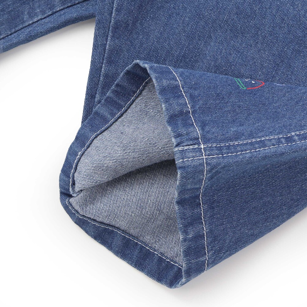 フルーツ昆虫パッチストライプ切り替え5.5分丈デニムパンツ(80~130cm) ブルー 80cm