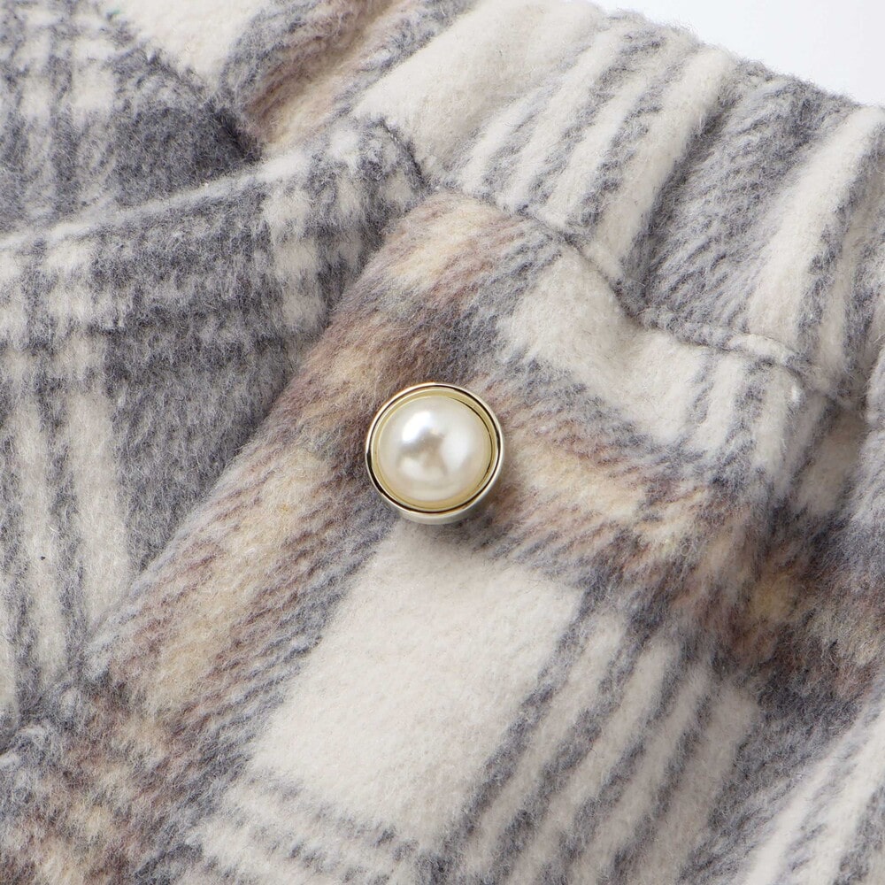 【お揃い】ファー切替チェック台形スカート(90~130cm) グレー系 90cm