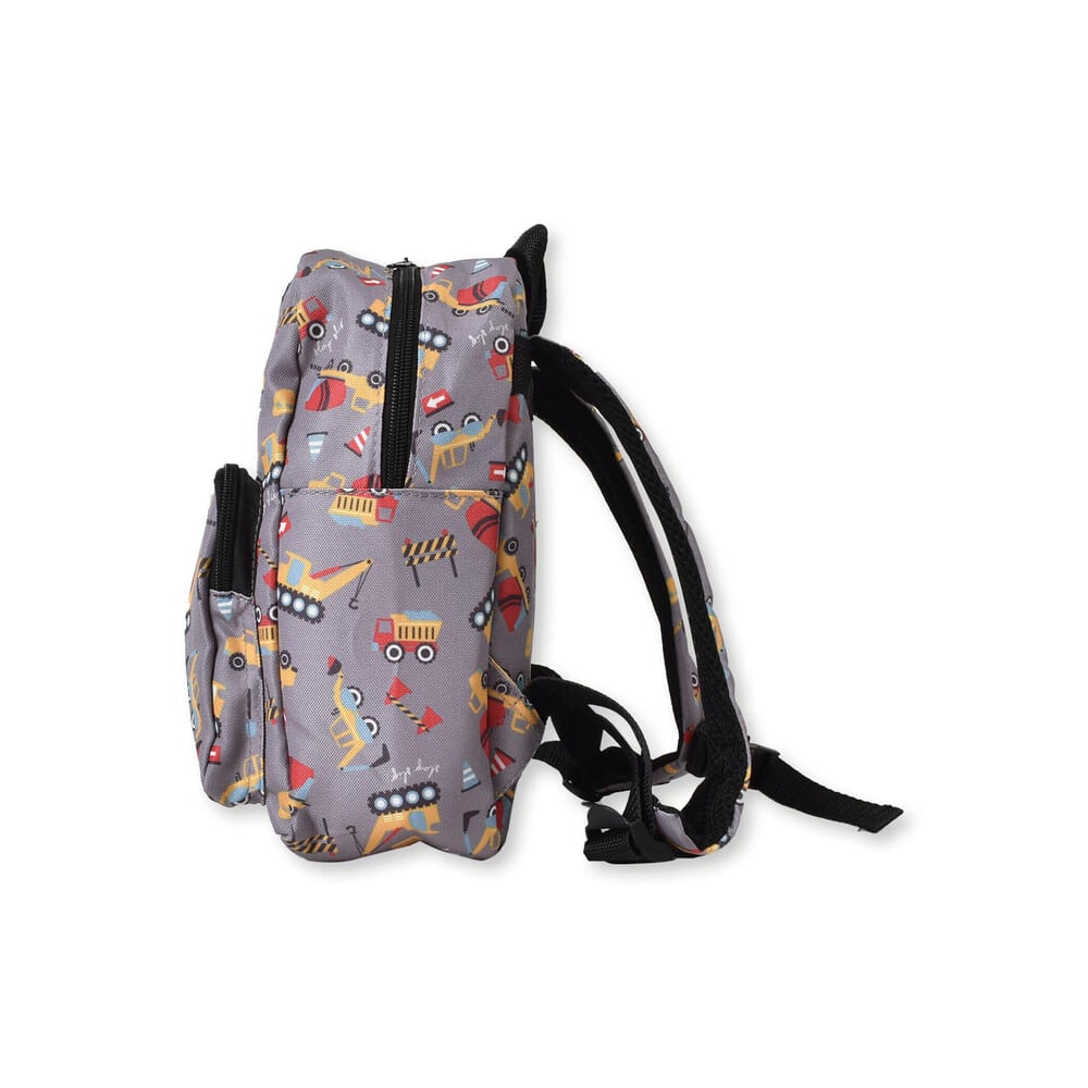 総柄 恐竜 働く車 ポケット 付き リュック (S~M)(S グレー系): グッズ