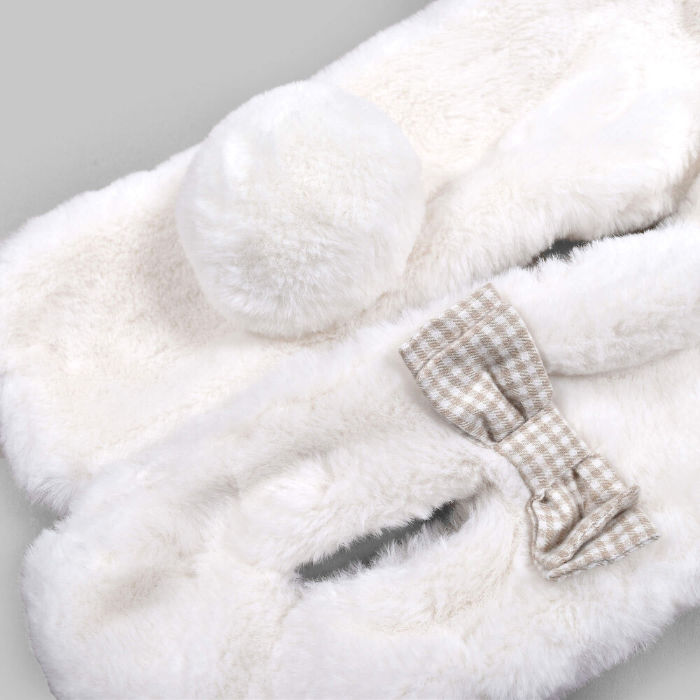 うさぎ くま ネコ アニマル ファー リボン マフラー オフホワイト ワンサイズ