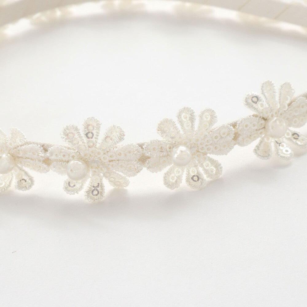 パールビーズお花レースカチューシャ オフホワイト(レース) ワンサイズ