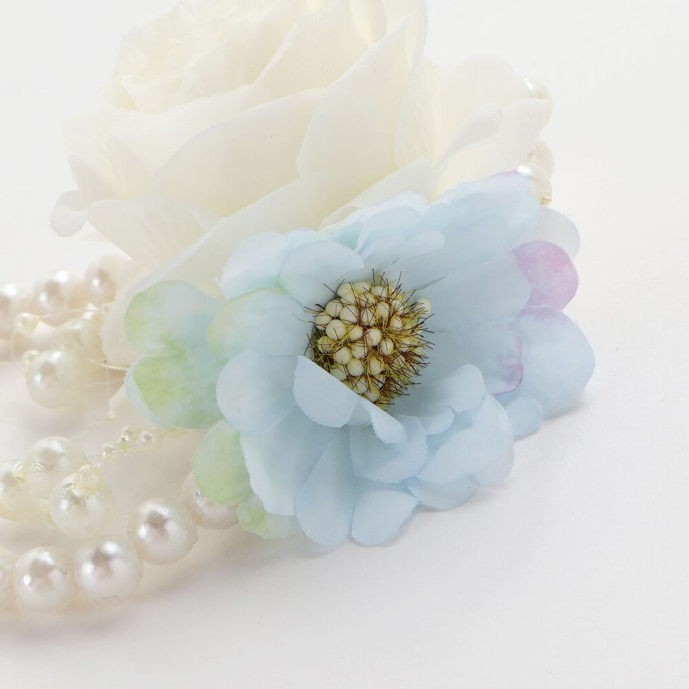 フラワーパール風ビーズコサージュ ブルー ワンサイズ