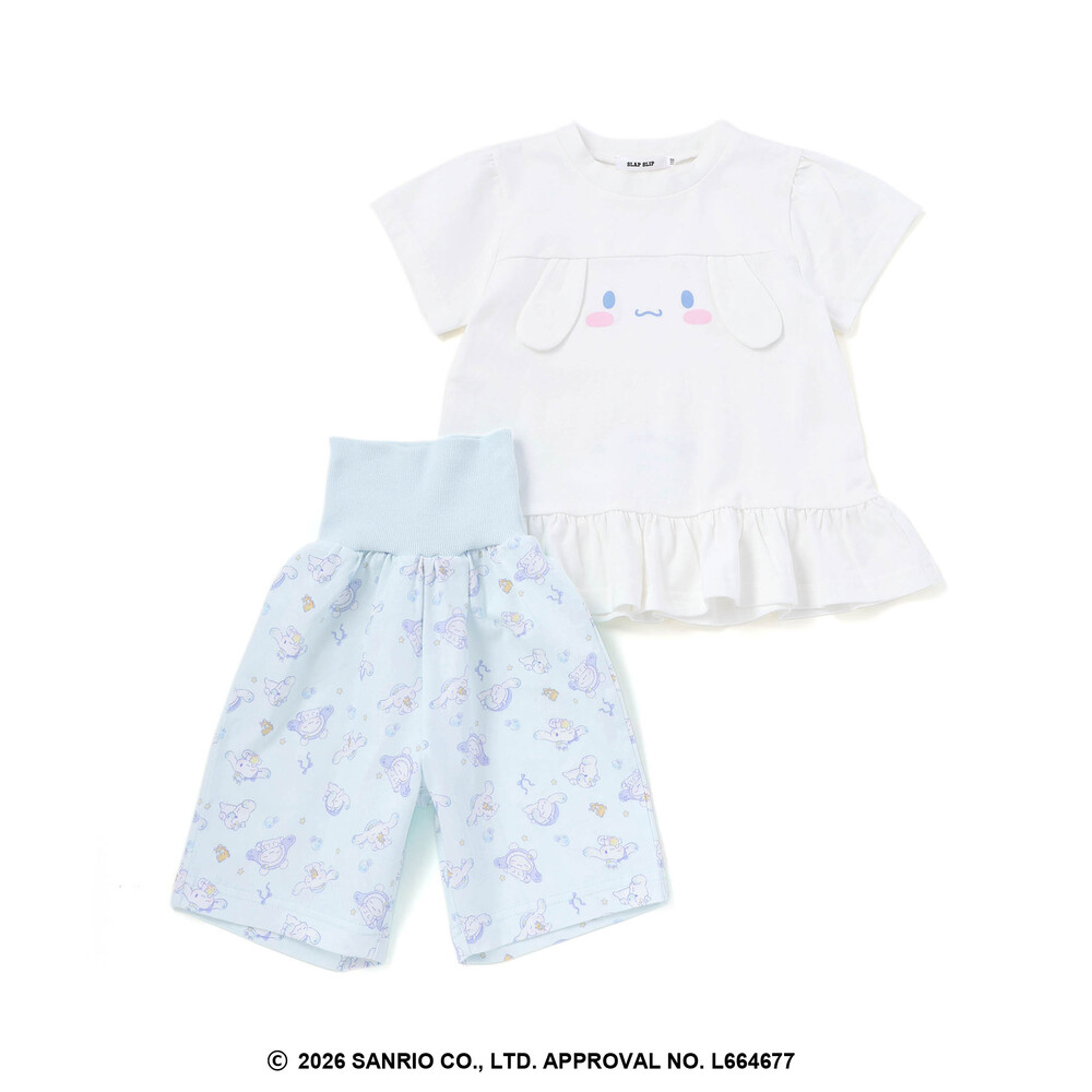 【シナモロール/ポムポムプリン×SLAPSLIP】耳付きモチーフ半袖パジャマ(90~130cm) オフホワイト 90cm