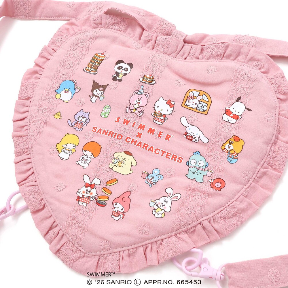 【SWIMMERxサンリオキャラクターズxSLAPSLIP】フリル付きハートリュック レッド系 ワンサイズ