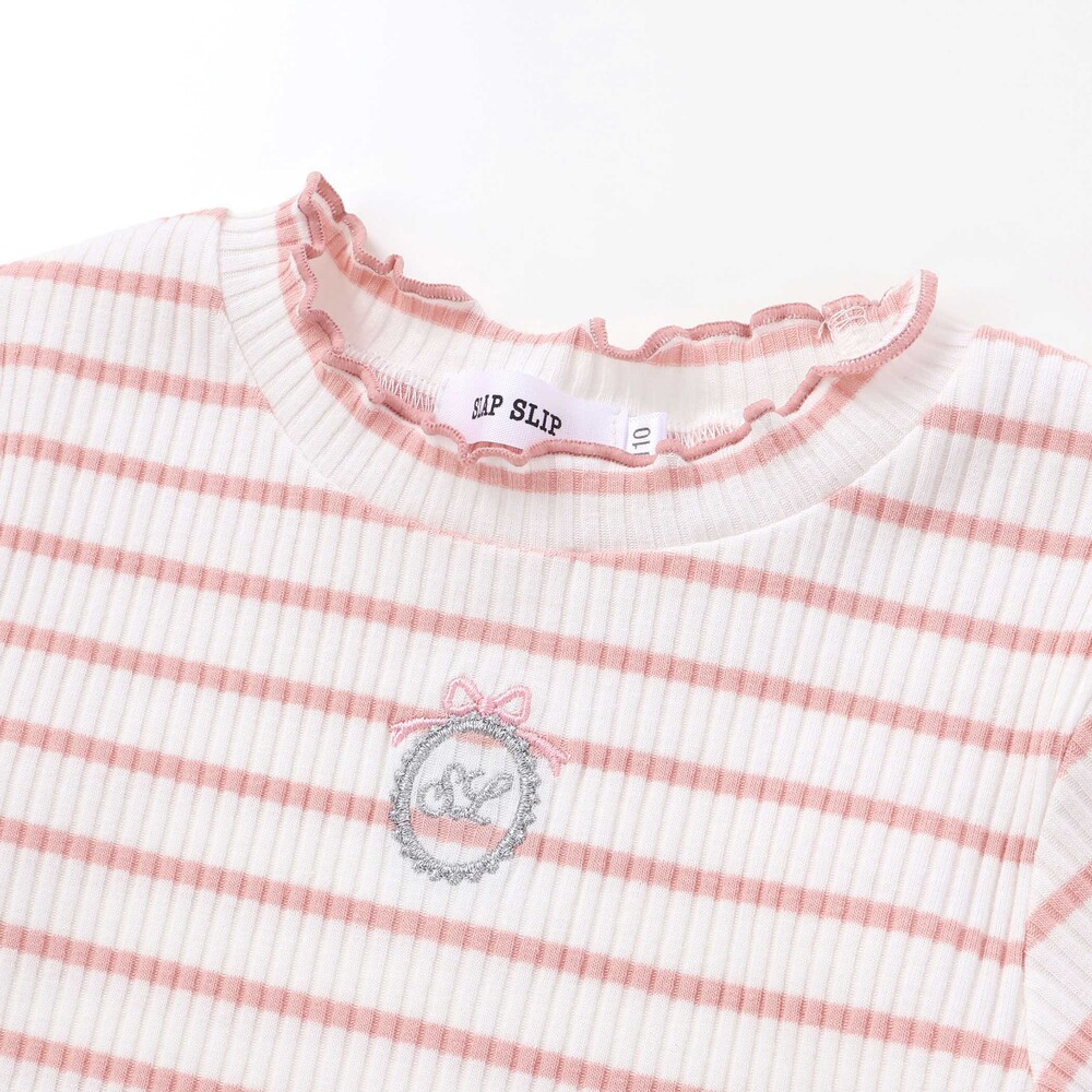 ボーダー&花柄テレコ半袖Tシャツ(80~130cm) パープル系 80cm