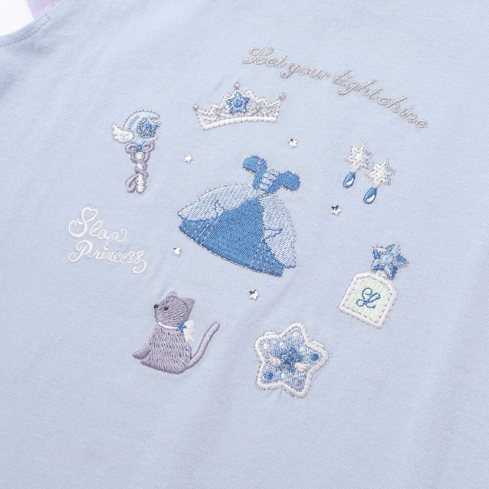 【スラプリ】チュールスリーブ天竺半袖Tシャツ(80~130cm) ブルー 80cm