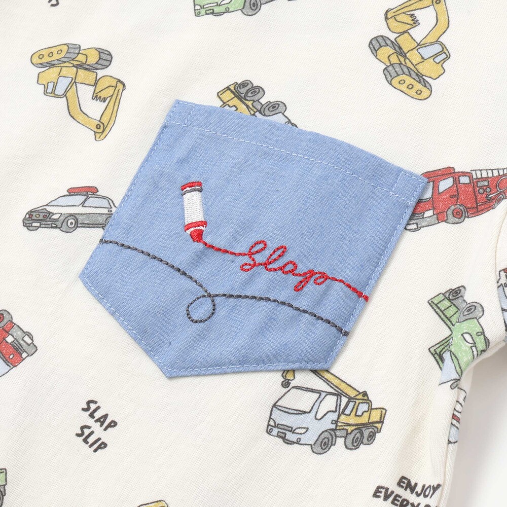 総柄プリント胸ポケット刺しゅう半袖Tシャツ(80~130cm) イエロー系 80cm