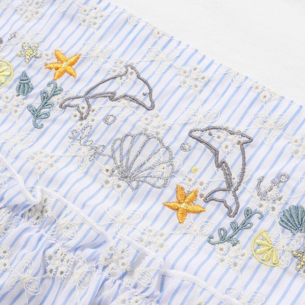 【お揃い】スカラップキャミストライプ&ドビー半袖Tシャツ(80~130cm) ネイビー 80cm