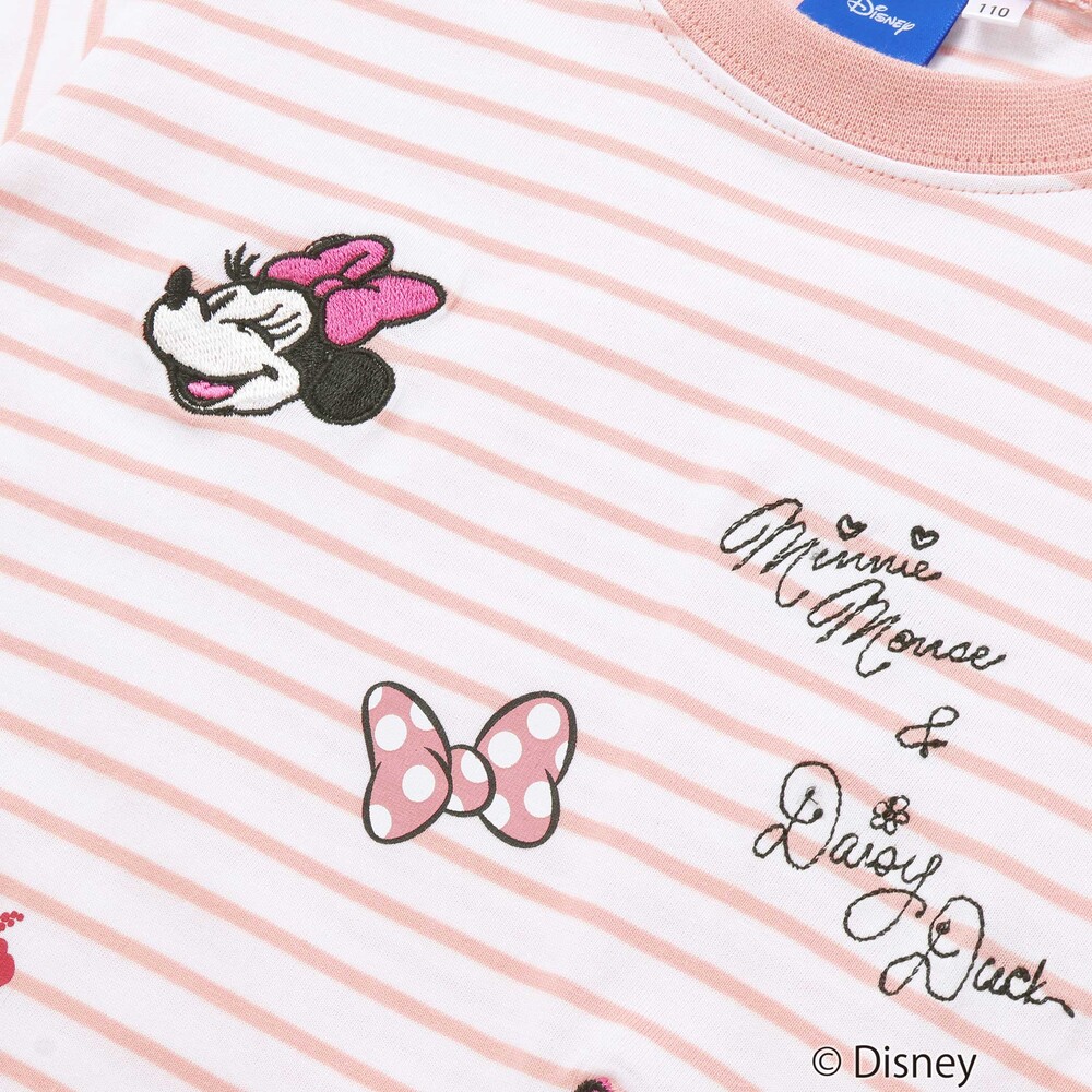 【ディズニーコレクション】キャラクター刺しゅうボーダー半袖Tシャツ(80~130cm) ピンク系 80cm