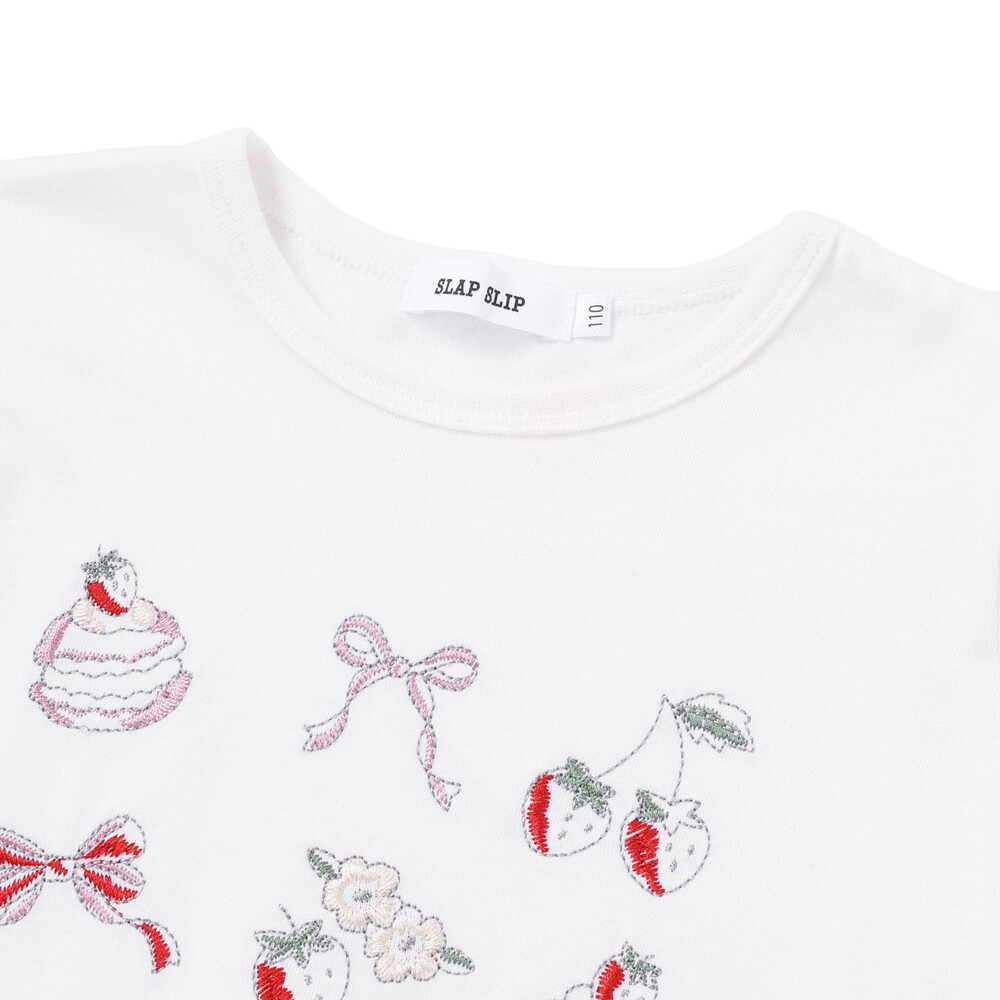イチゴ刺しゅう裾フリル長袖Tシャツ(80~130cm) ピンク 80cm