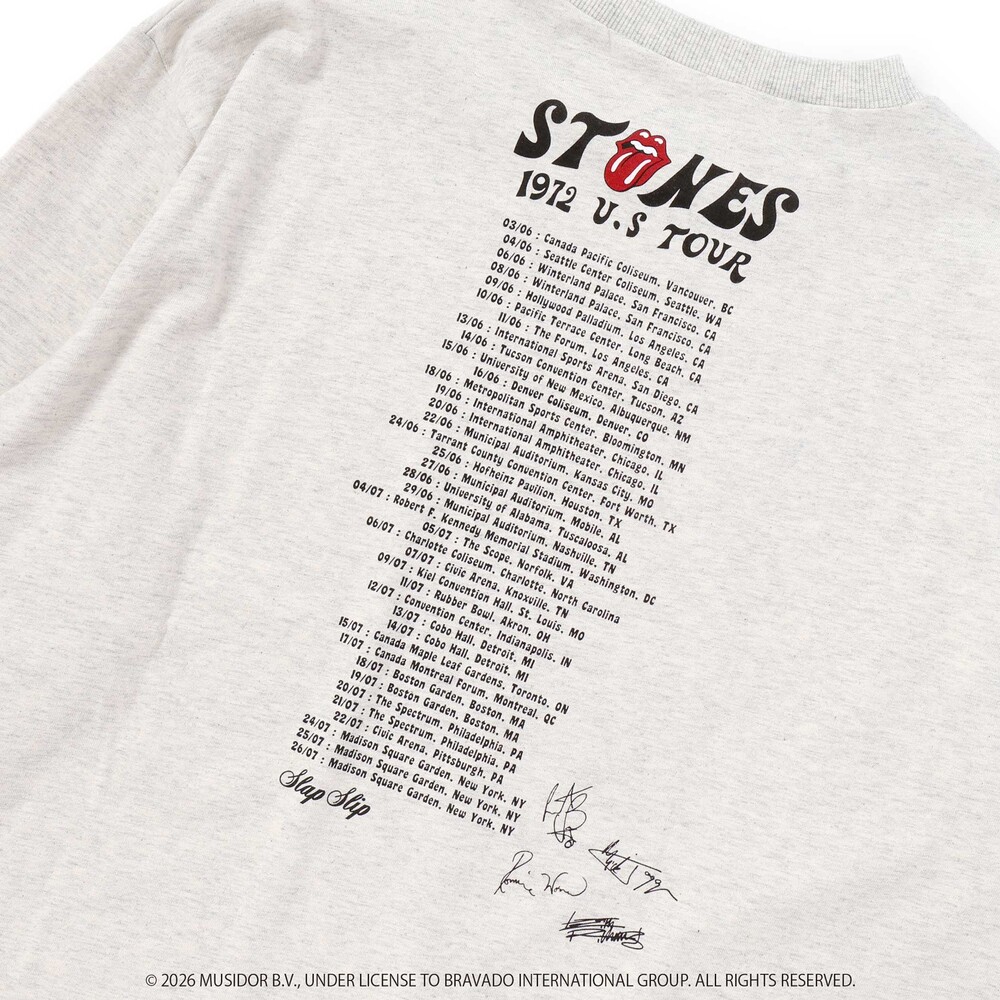 【ザ・ローリング・ストーンズxSLAP】フロントxバックロゴプリント長袖Tシャツ大人 オフホワイト ワンサイズ
