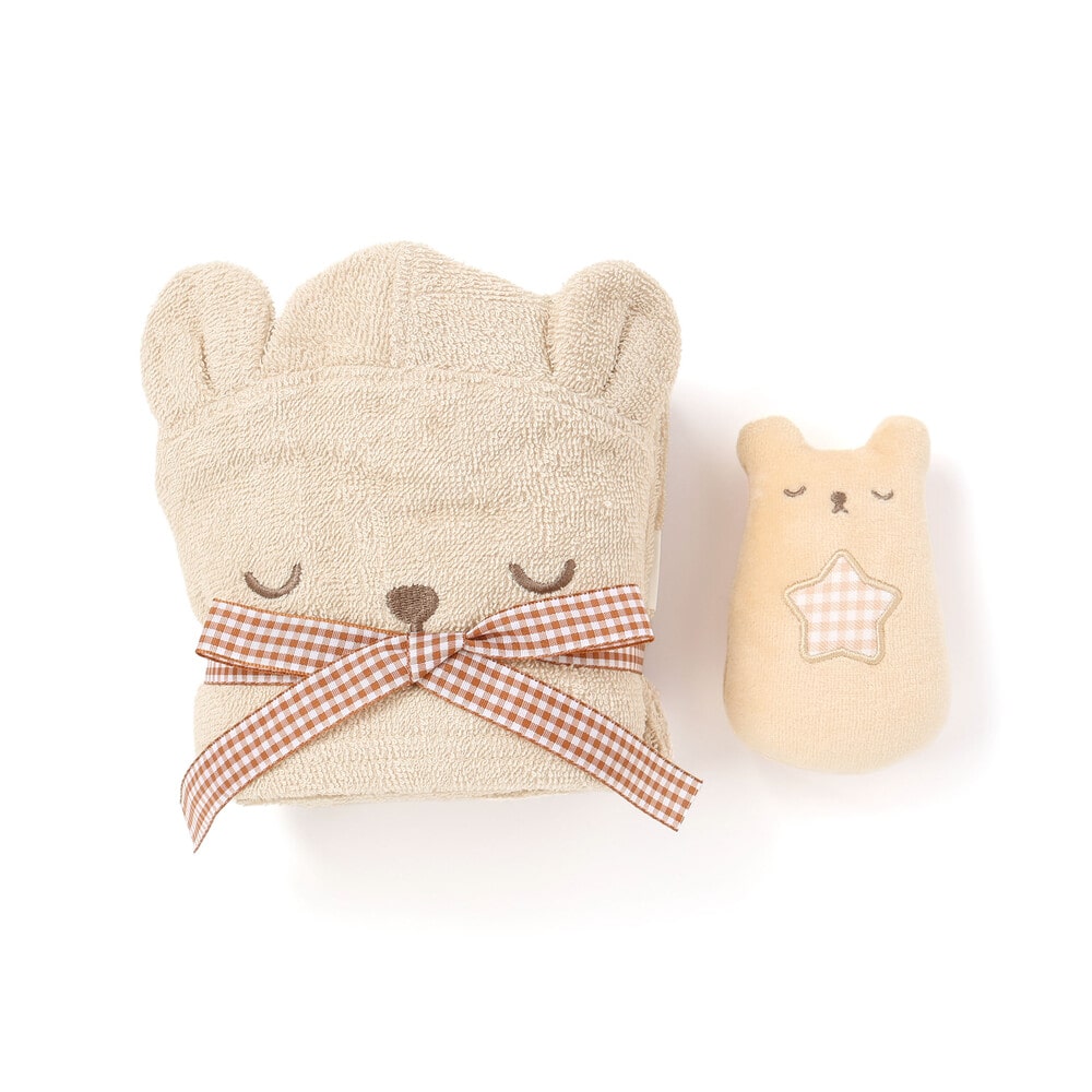 クマウサギおくるみ+ラトルセットベビー ピンク ワンサイズ