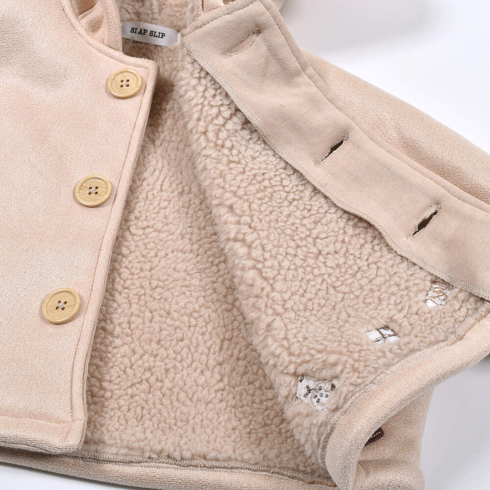 くま 耳 モチーフ お菓子 刺繍 裏ボア マント ベビー (50~90cm) ベージュ ワンサイズ