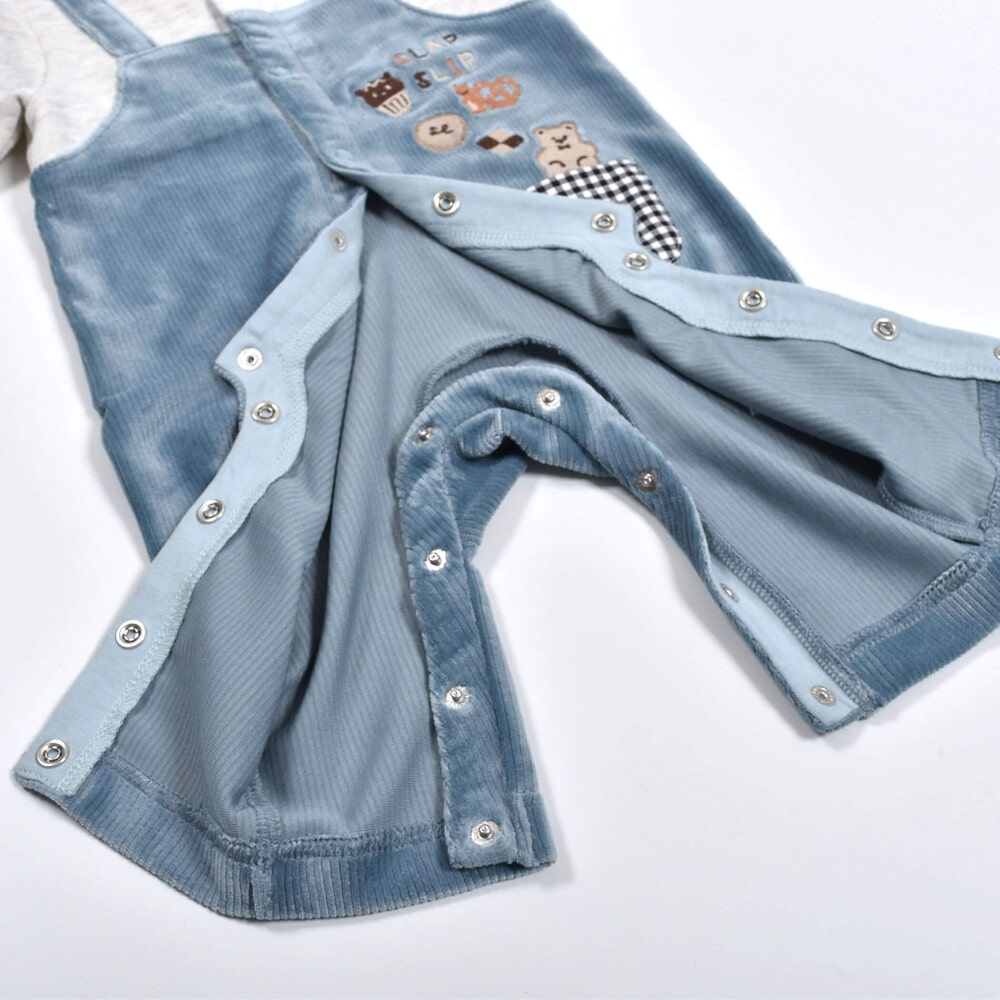 クッキー くま 刺繍 サロペット ドッキング ロンパース ベビー (60~80cm) ブルー 60cm