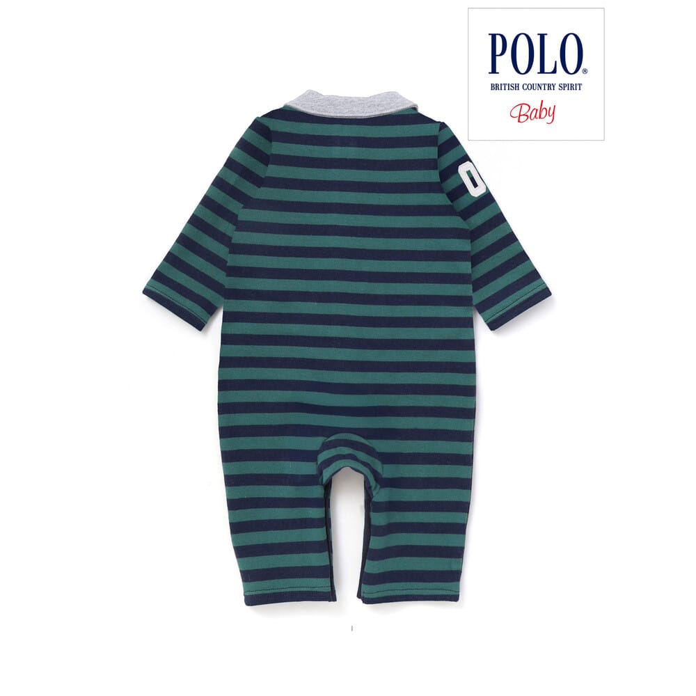 【POLO BCS(ポロ・ビーシーエス)×SLAP SLIP】胸元切り替え裏毛カバーオールベビー(60~80cm) オフホワイト系 60cm